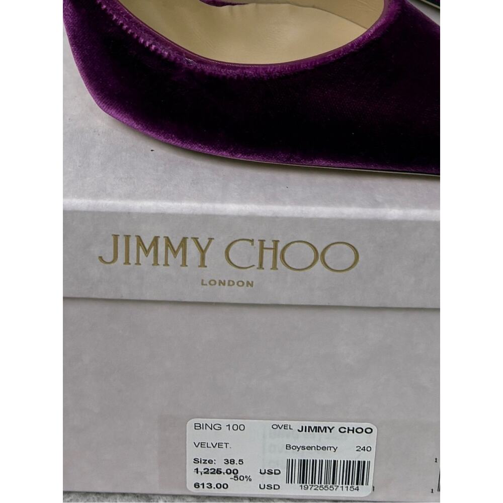 Jimmy Choo bing Purple Velvet Crystal-Strap Pointed Toe Heels 38.5 - Picture 8 of 8